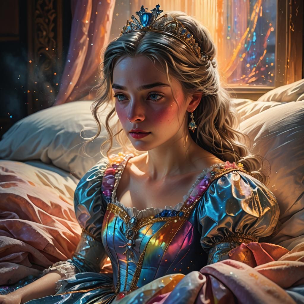 Cinderella Waking Up: Hyperrealistic Splash Art