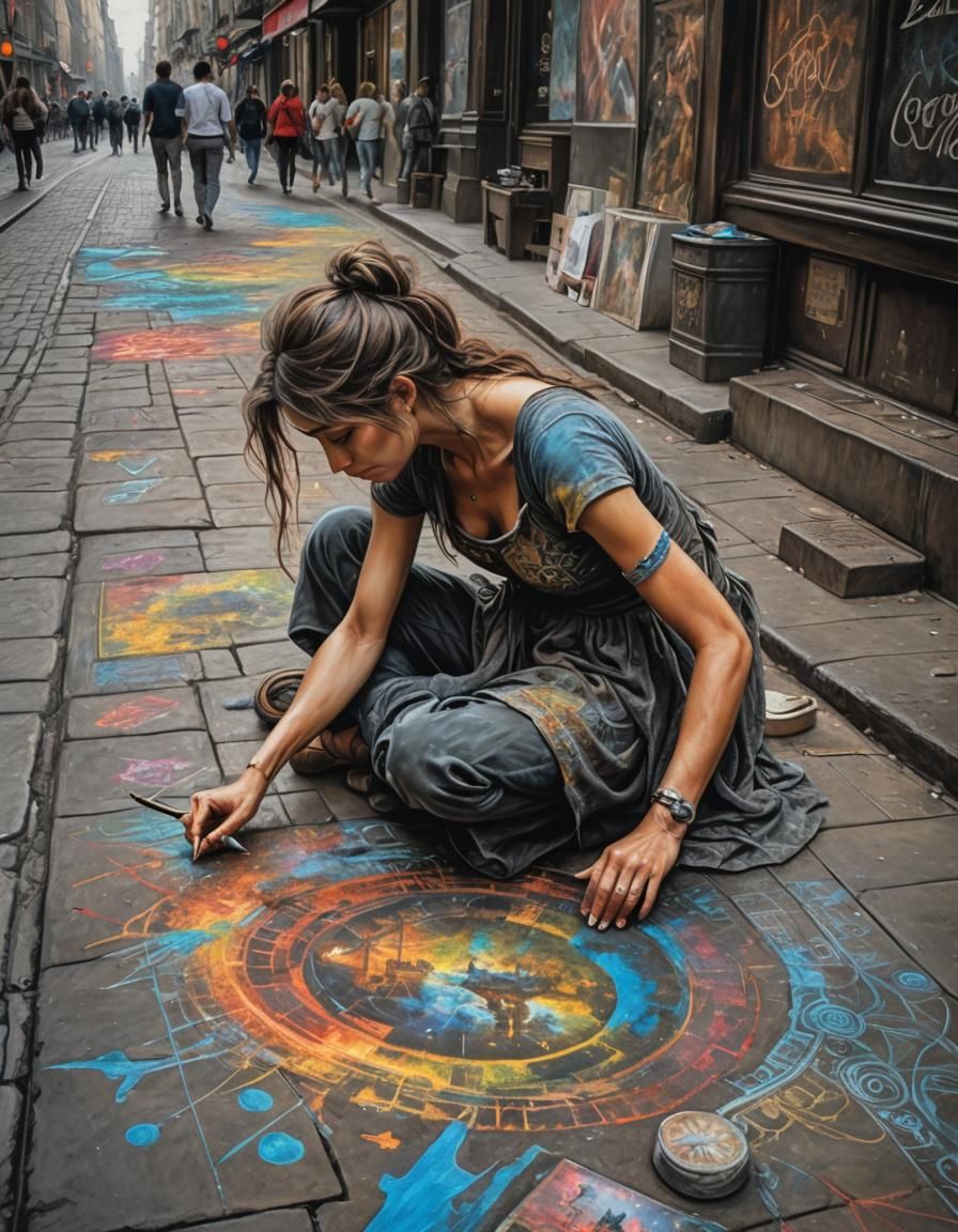 Hyperrealistic Chalk Art on City Street