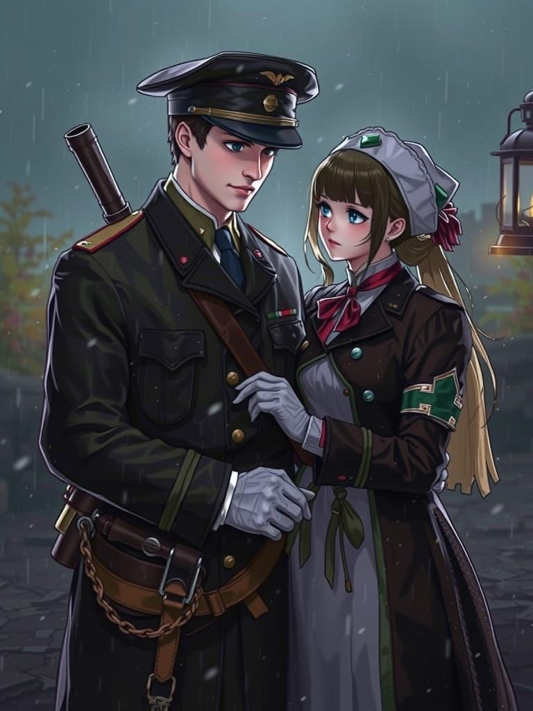 Tender Embrace Amidst War's Fury in 3D Anime Style