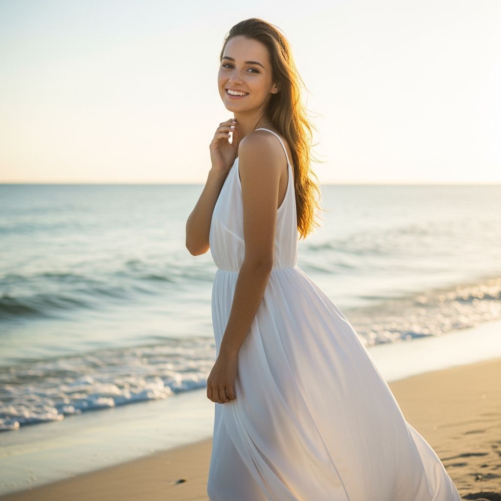 Woman Posing on Beach at Golden Hour