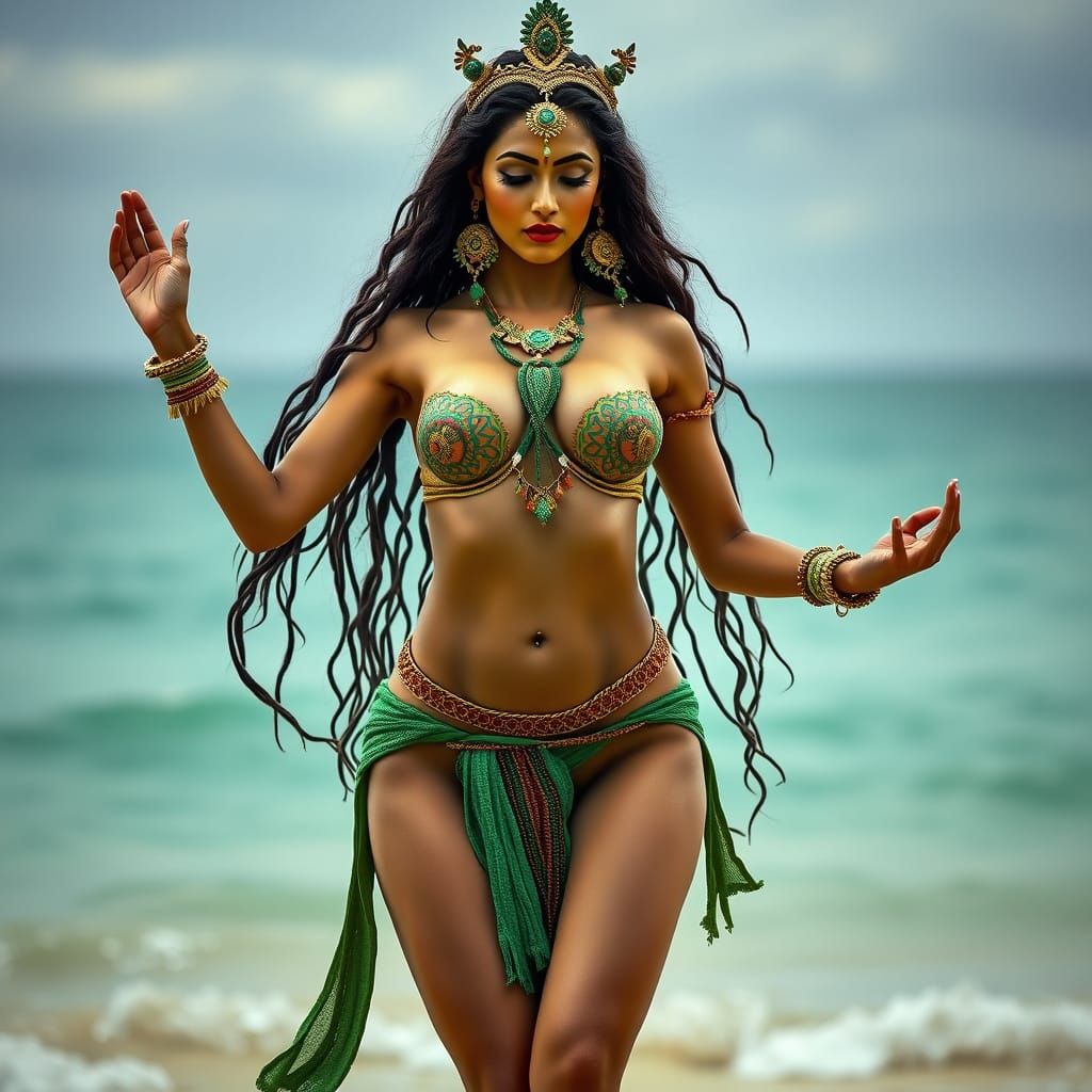 Tantric Goddess in Sensual Dance by the Sea