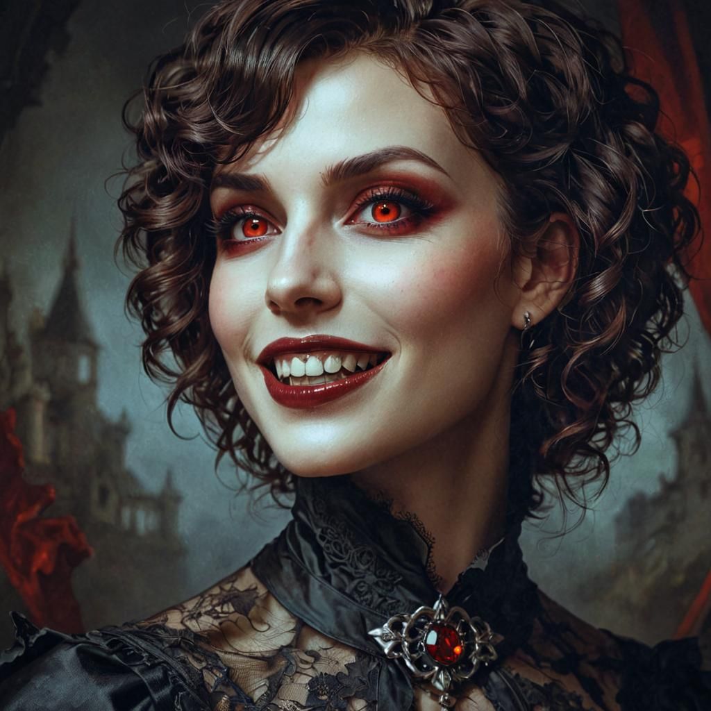 Gothic Vampire Portrait with Red Eyes