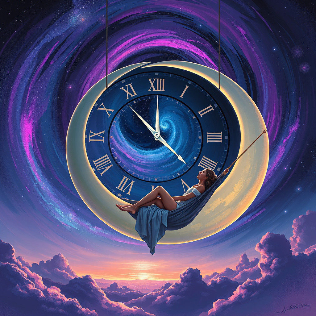 Woman in Hammock Among Galaxies, Neon Futurism