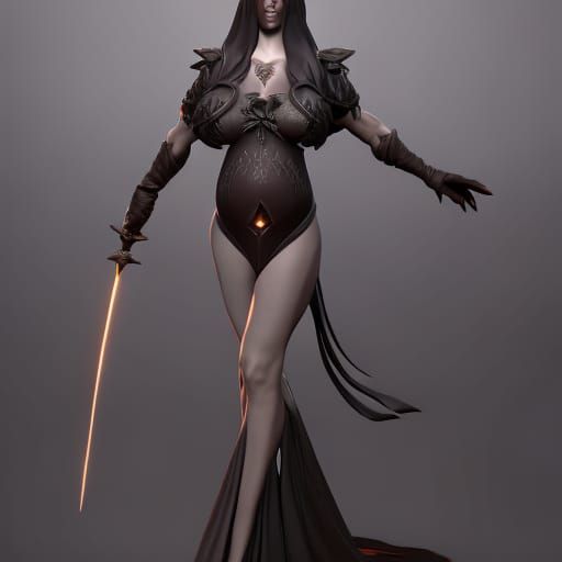 Pregnant Witch in Art Nouveau Style