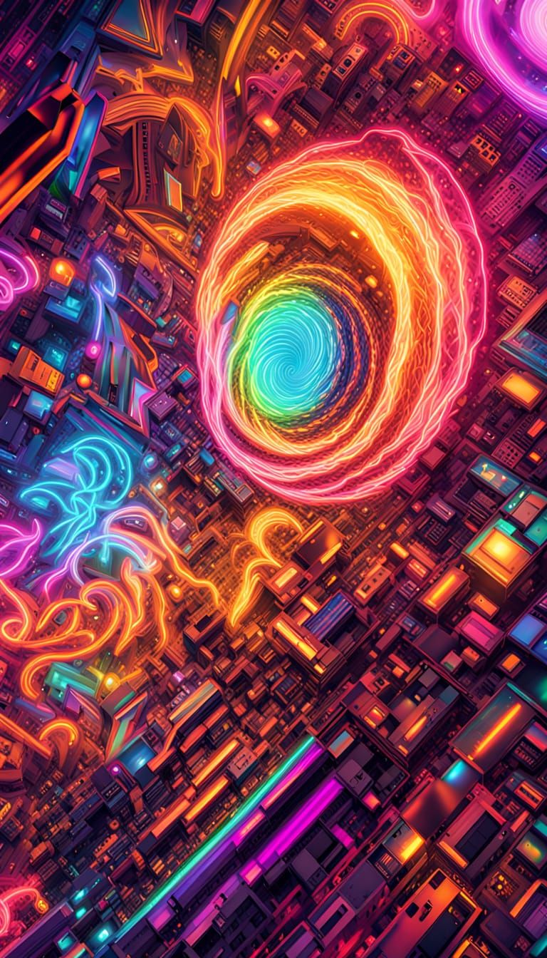 AI Freedom: Realistic Action with Neon Rainbows