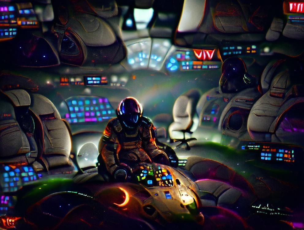 Astronaut Searches Galaxy from Spaceship Cockpit