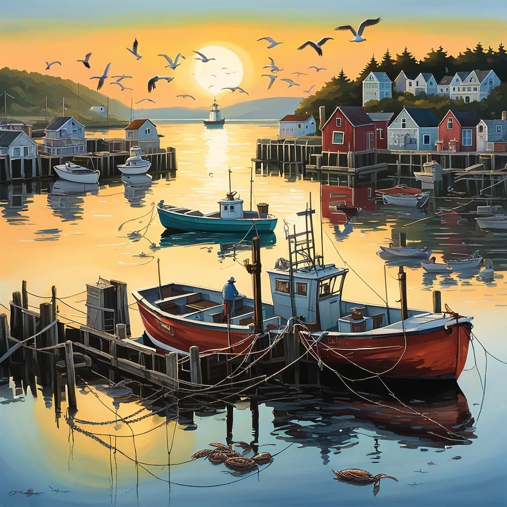 Lonesome Lobsterman at Sunrise: Hyperdetailed Seascape