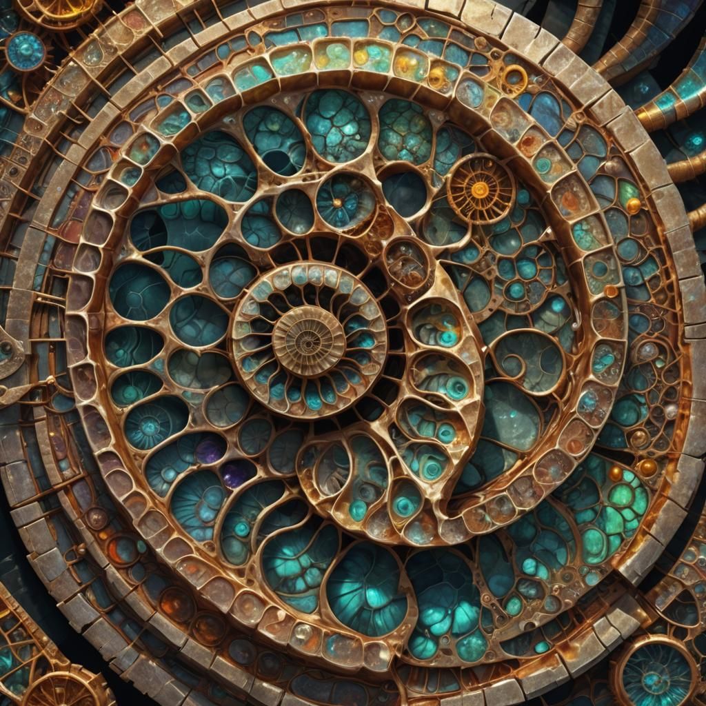 Intricate Ammonite Fossil in Fractal Geometry