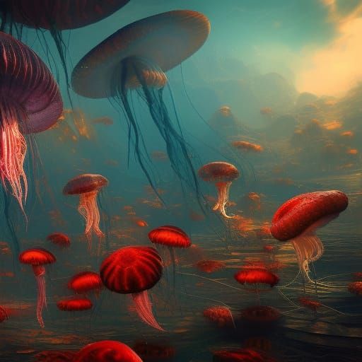 Fantastical Jellyfish in Detailed Matte Painting