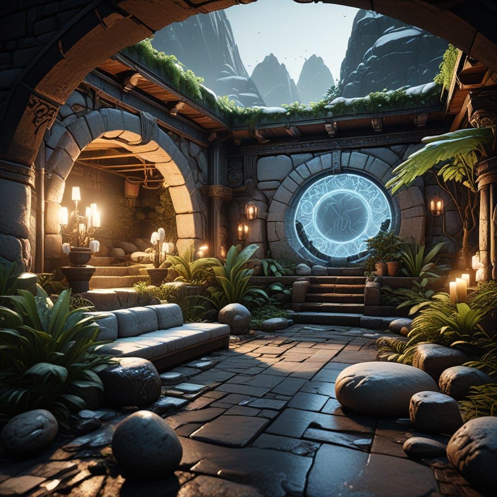 Igloo Living Room with Multicolored Ice Lamp in 3D