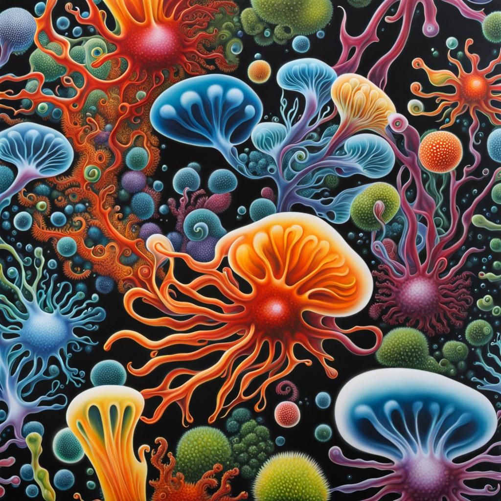 Detailed Airbrush Painting of a Colorful Amoeba