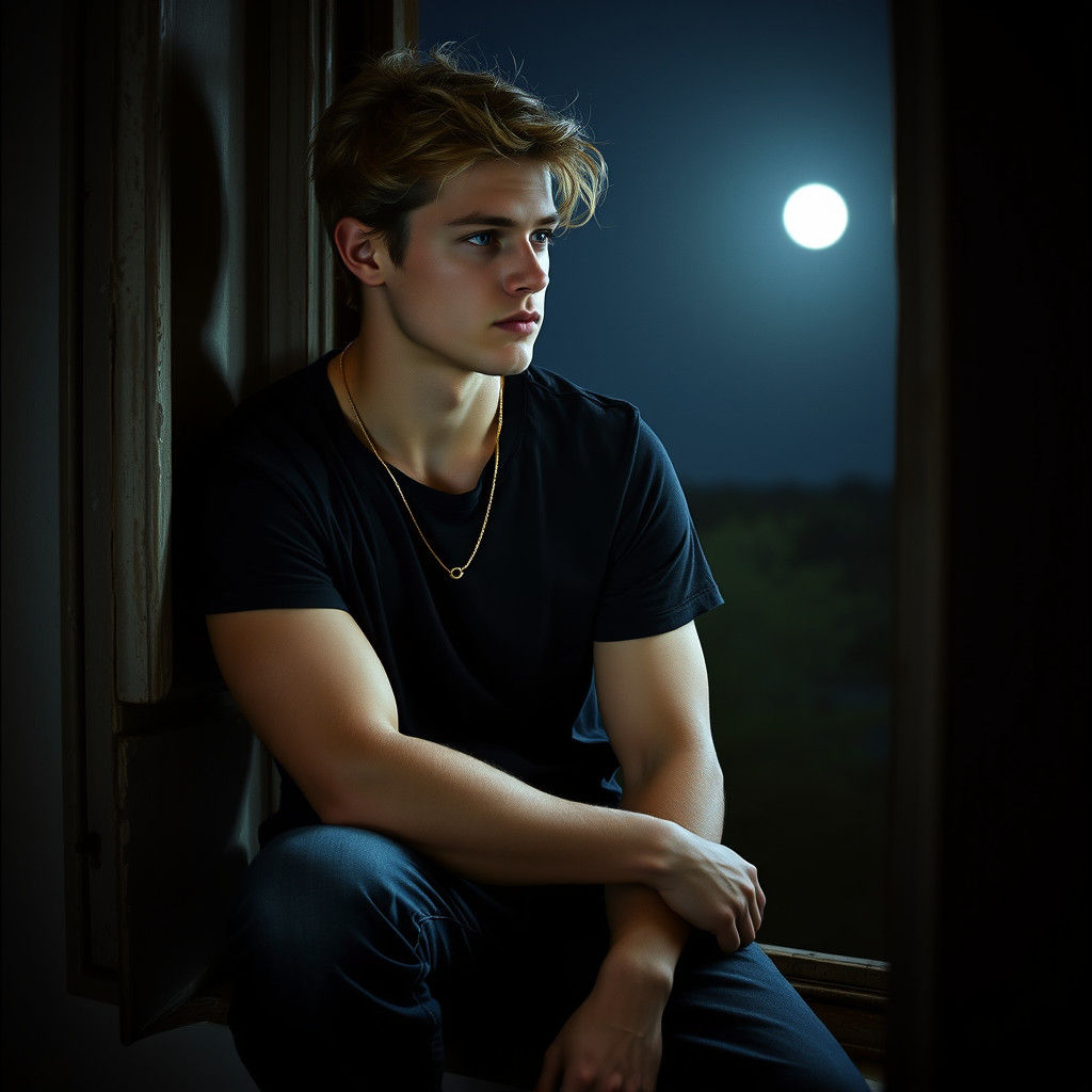 Brooding Young Man in Cinematic Film Still