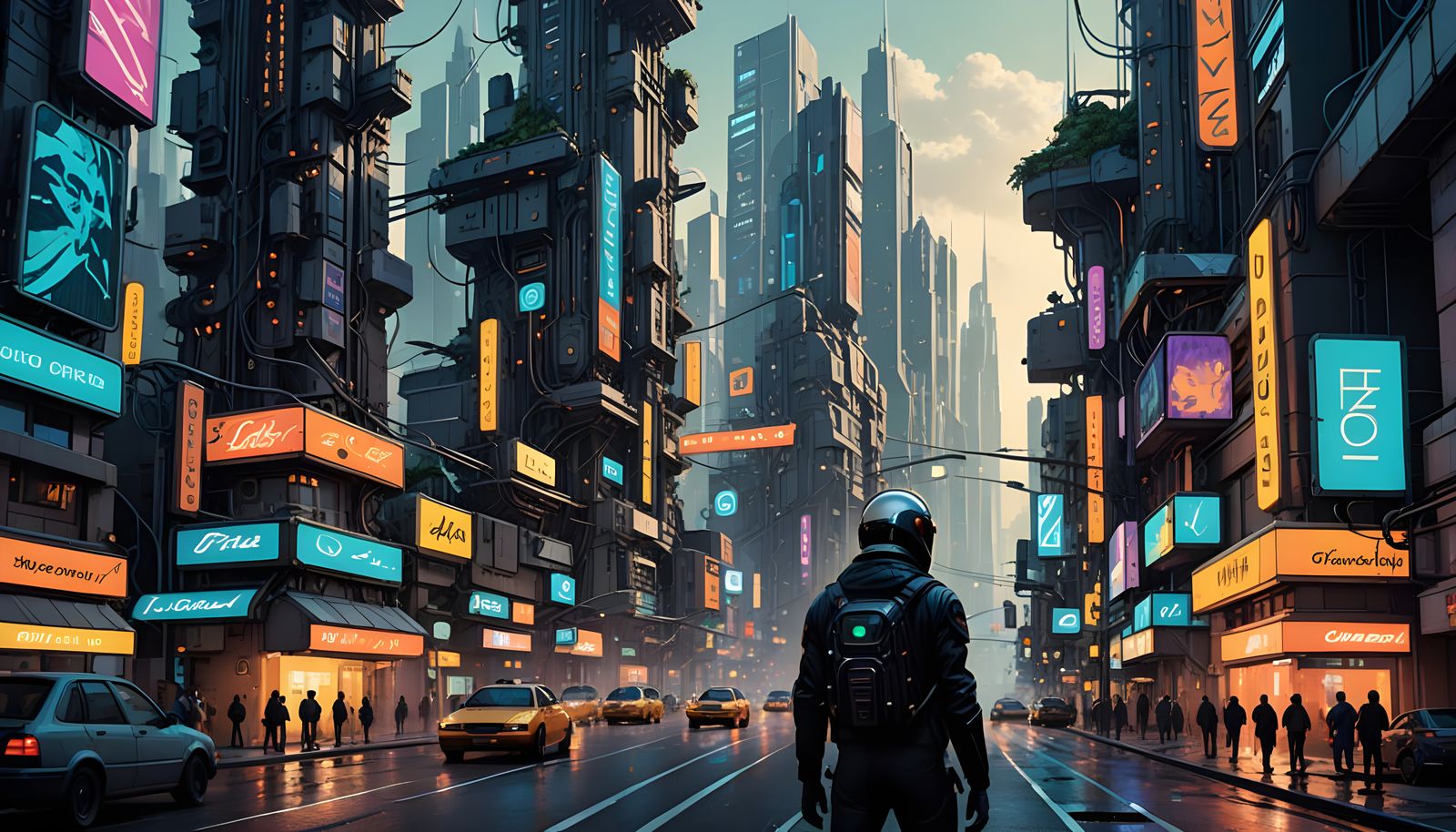 Miniature Cityscape Amidst Circuitry in a Cyberpunk Computer