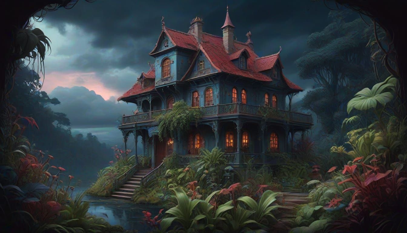 Whimsical Witch's Abode in Art Nouveau Style