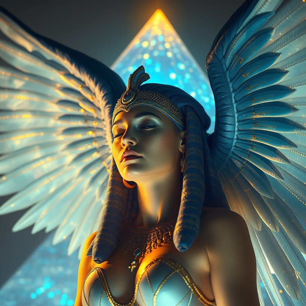 Ethereal Goddess Emerges from Iridescent Pyramid