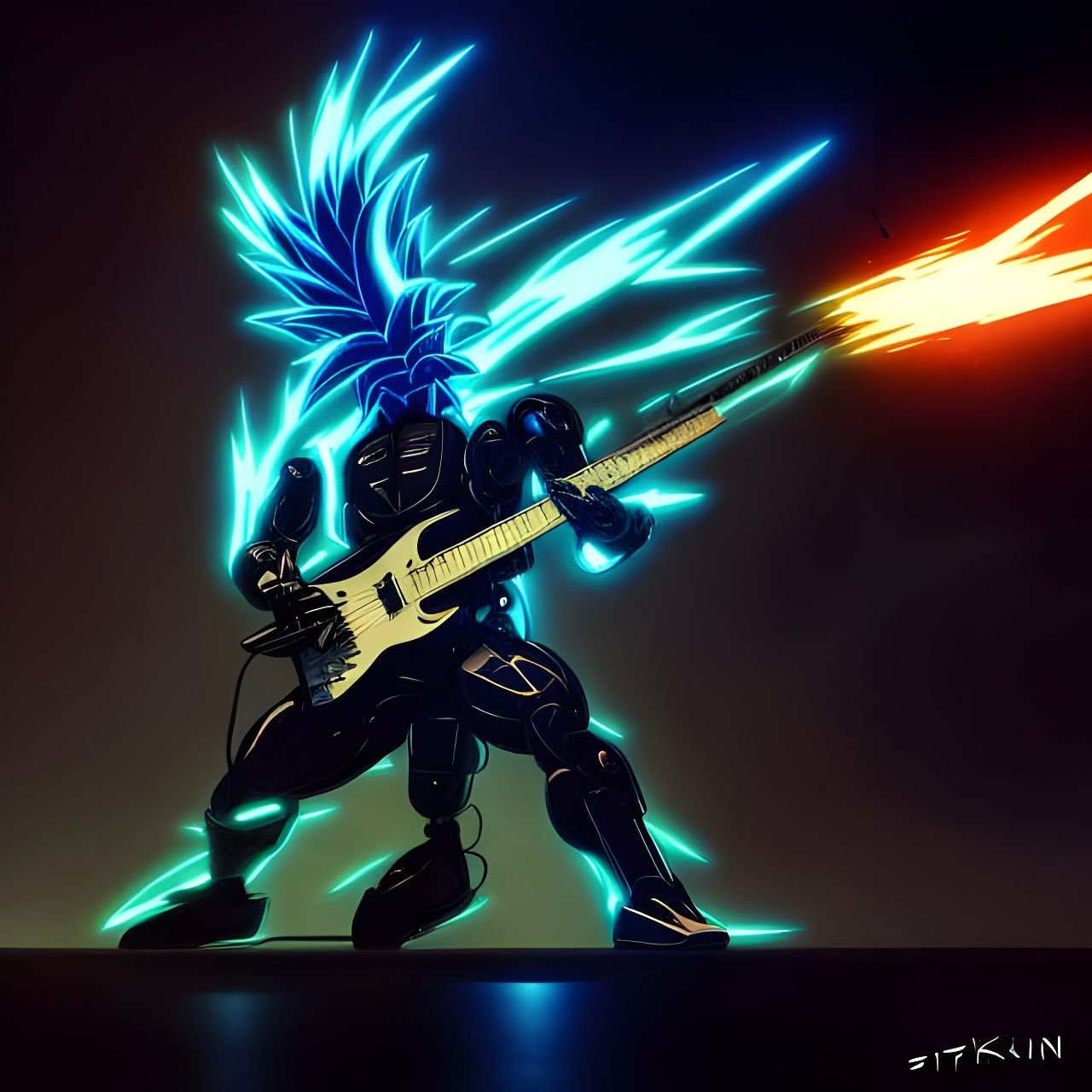 Cyborg Pineapple Guitarist in Dark Fantasy Style