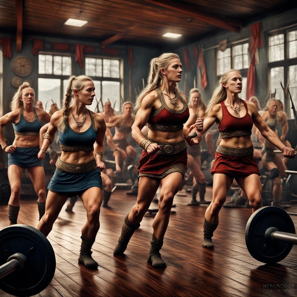 Vikings Enjoy Aerobics Workout in Gym