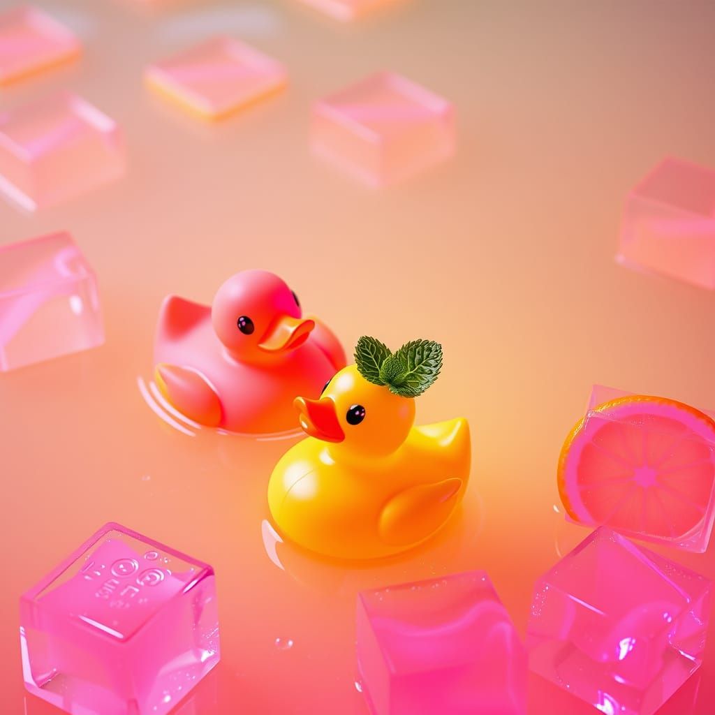 Whimsical Pastel Rubber Ducks in a Citrusy Dream World