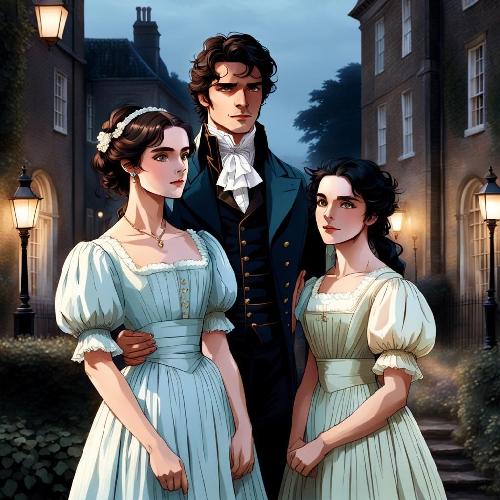 Regency Couple in Neoclassical Style, Cinematic Film Still
