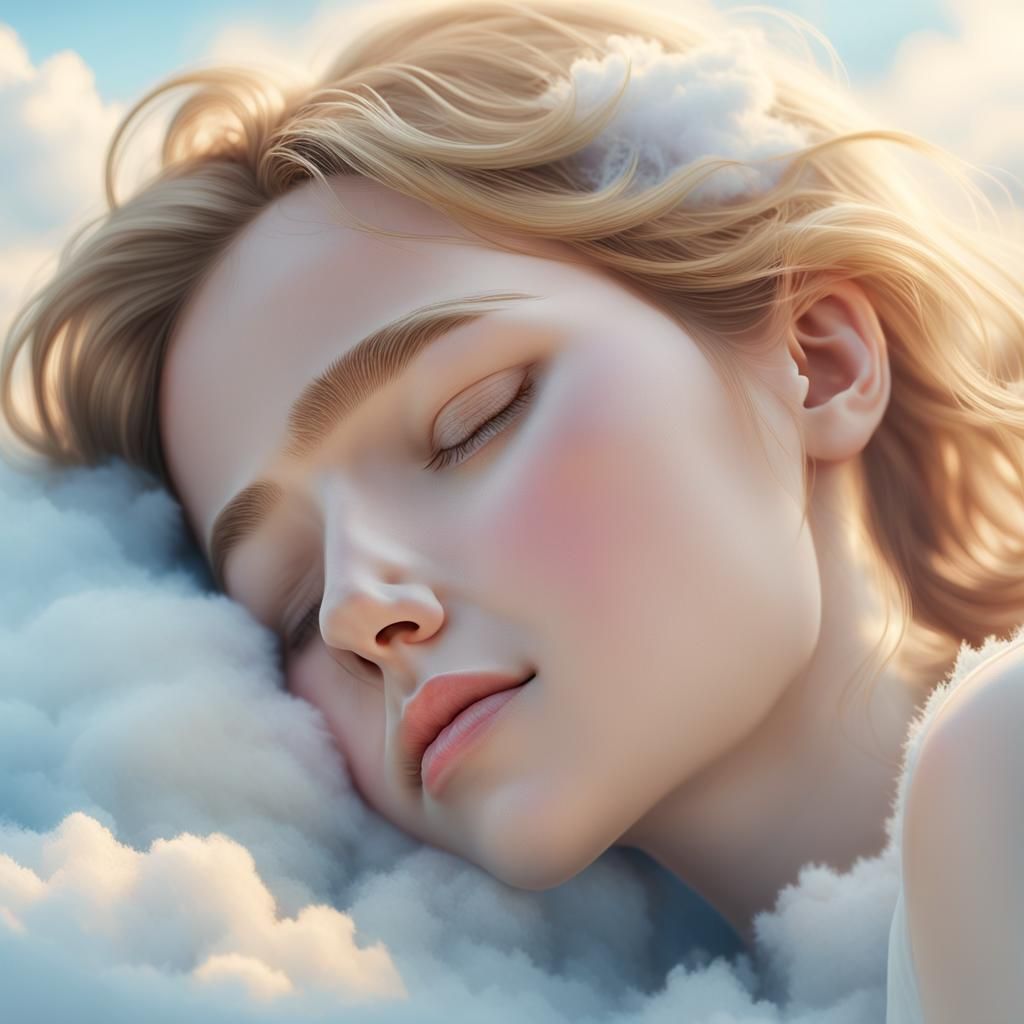 Dreamlike Portrait of a Sleeper in the Clouds