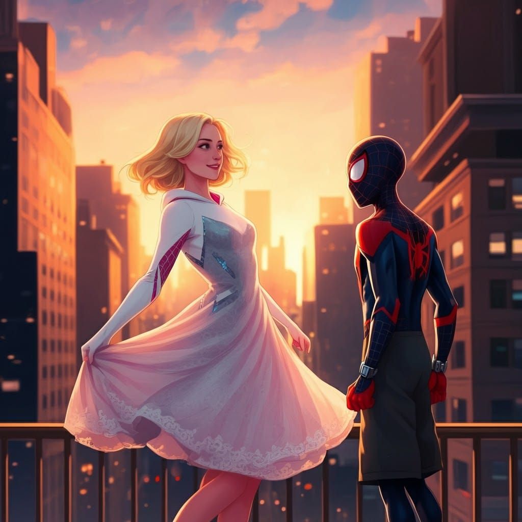 Gwen Stacy dancing with Miles Morales.