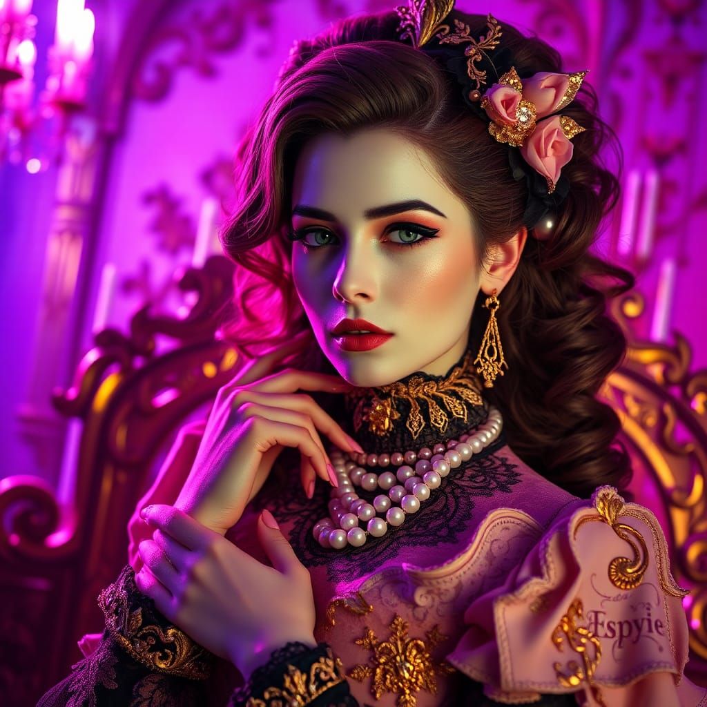 Neon Gothic Woman Portrait in Baroque Style