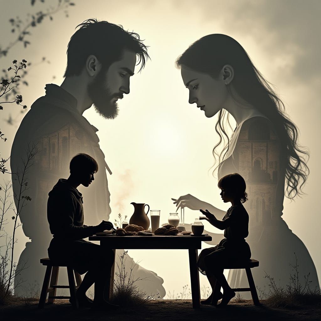 Surreal Medieval Silhouettes with Family Scene