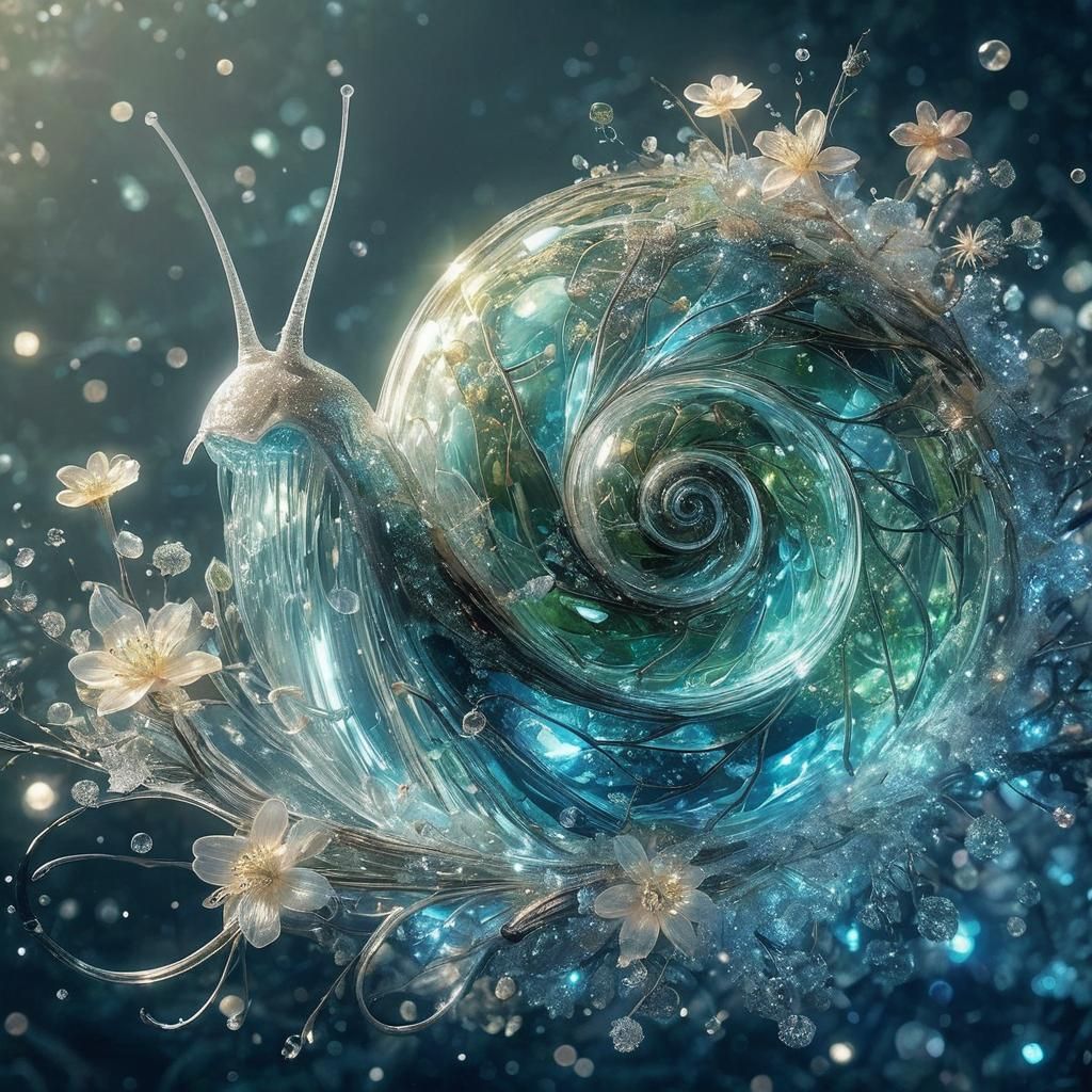 Bioluminescent Crystal Snail in Moonlit Forest