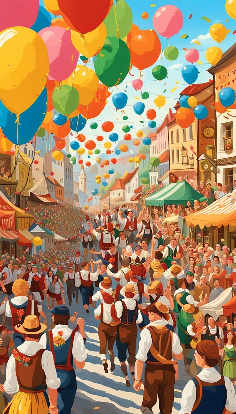 Oktoberfest Parade in Folk Art Style