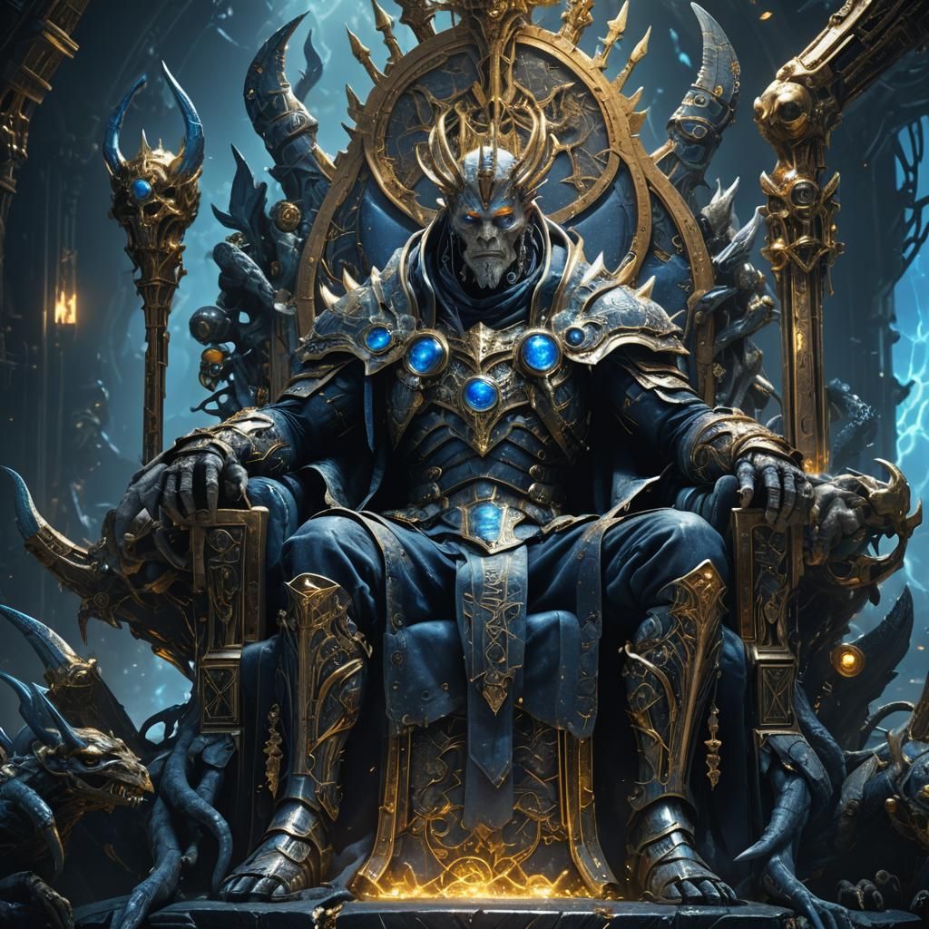 Biomechanical Cyborg King on Throne Concept Art