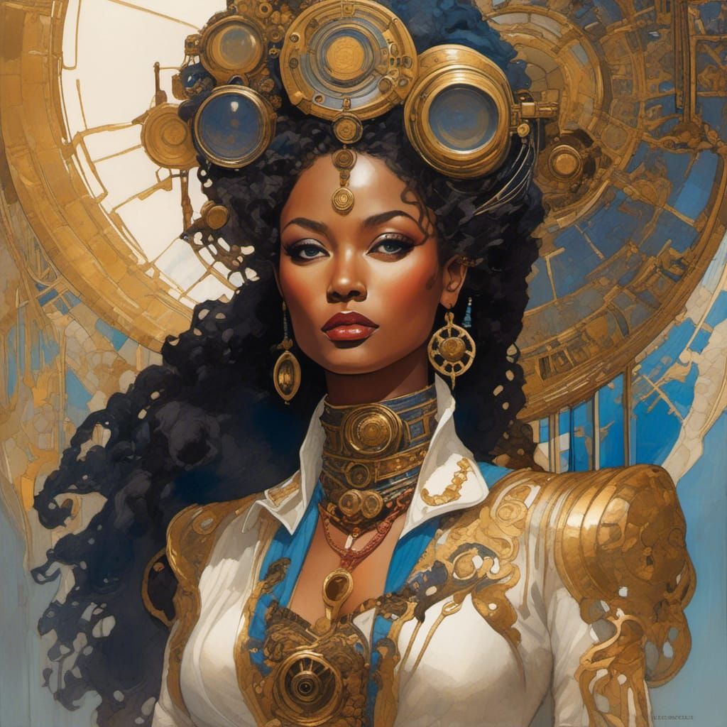 Steampunk Sudanese Woman in Egyptian Watercolor Style