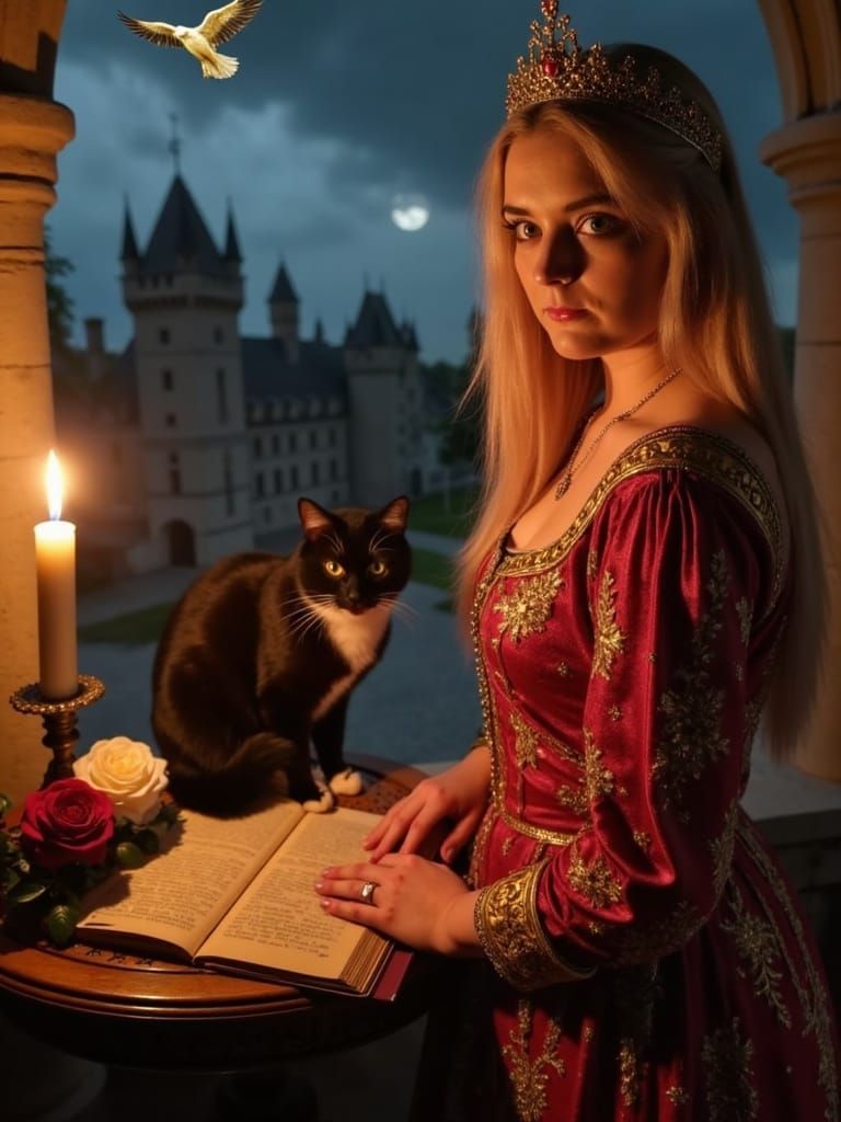 Elegant Portrait of Eleanor of Aquitaine in Candlelit Gothic...