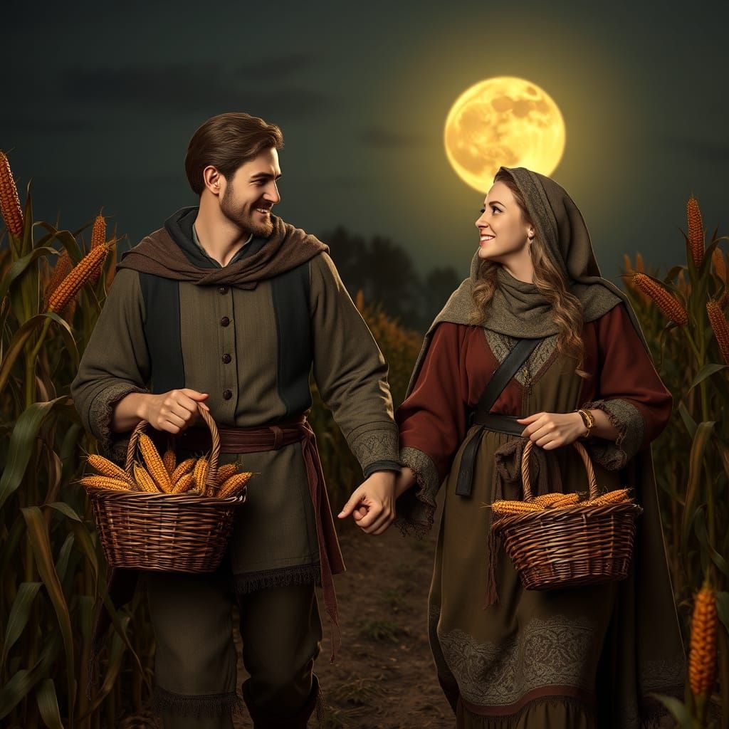 Romantic Cornfield Stroll in Fantasy Realism Style