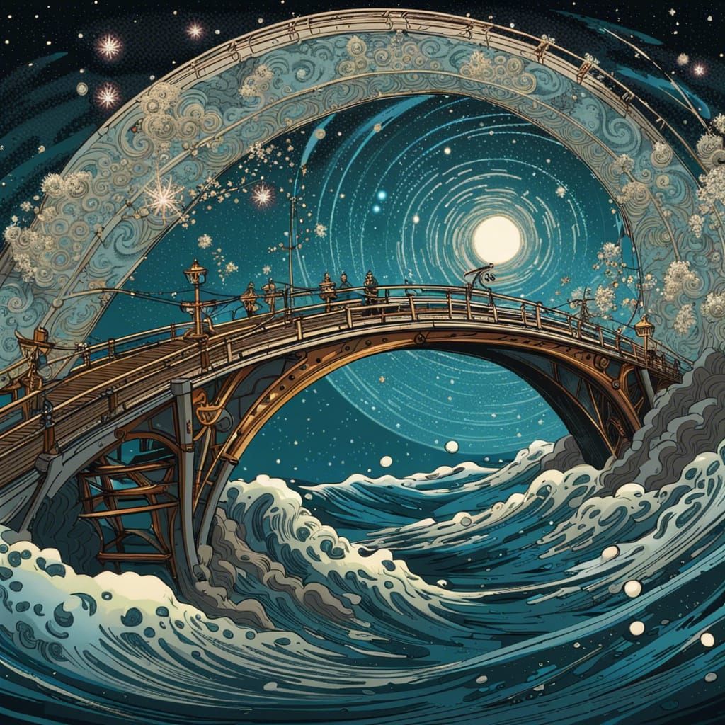 Naruto Bridge Whirlpool in Anime Ukiyo-e Style