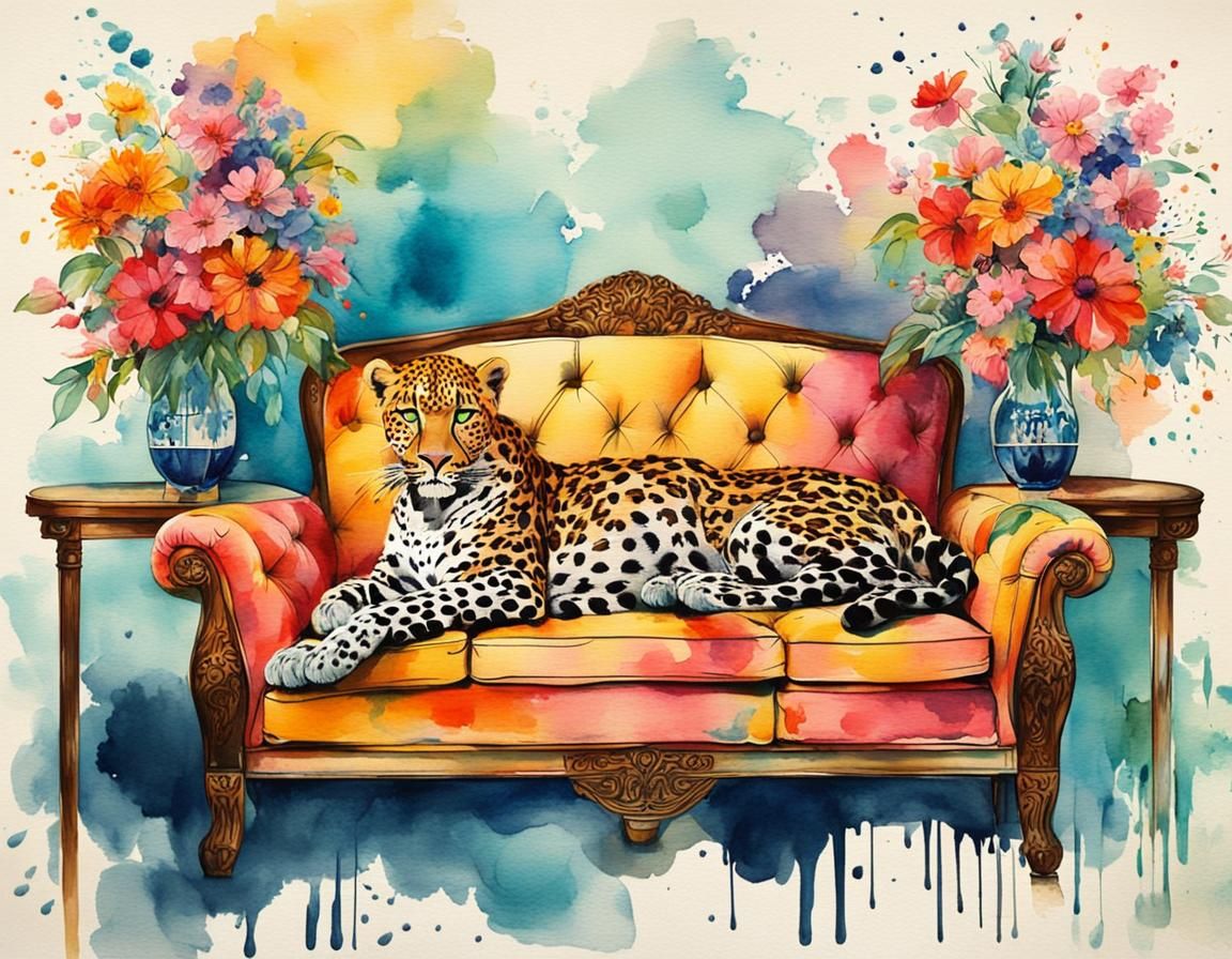 Vintage Art Deco Leopard Lounge Scene