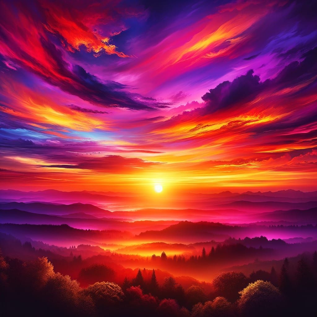 Vibrant Sunset in Serene Landscape