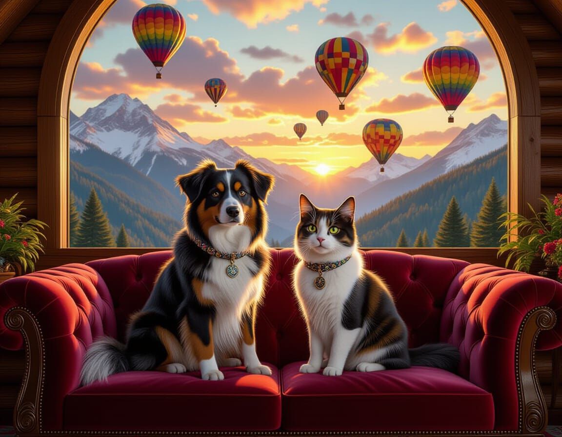 Dog and Cat on Couch in Unreal Engine Style