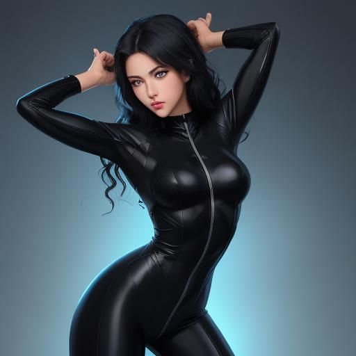Anime Girl in Black Bodysuit, Cel-Shaded Style