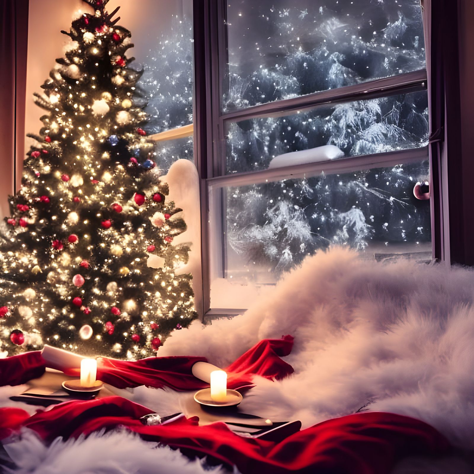 Festive Christmas Scene with Cozy Blanket and Cocoa