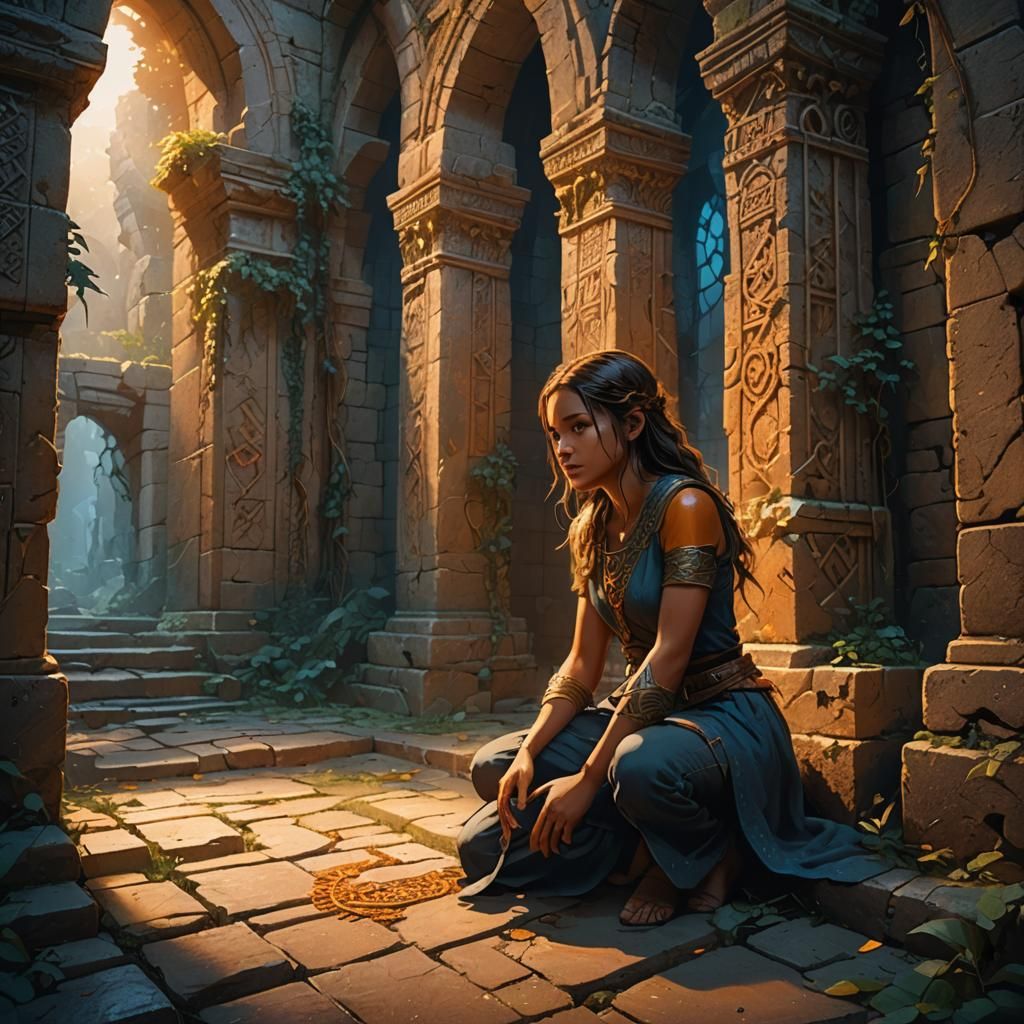 Mystical Ruins Concept Art: Girl in Corner