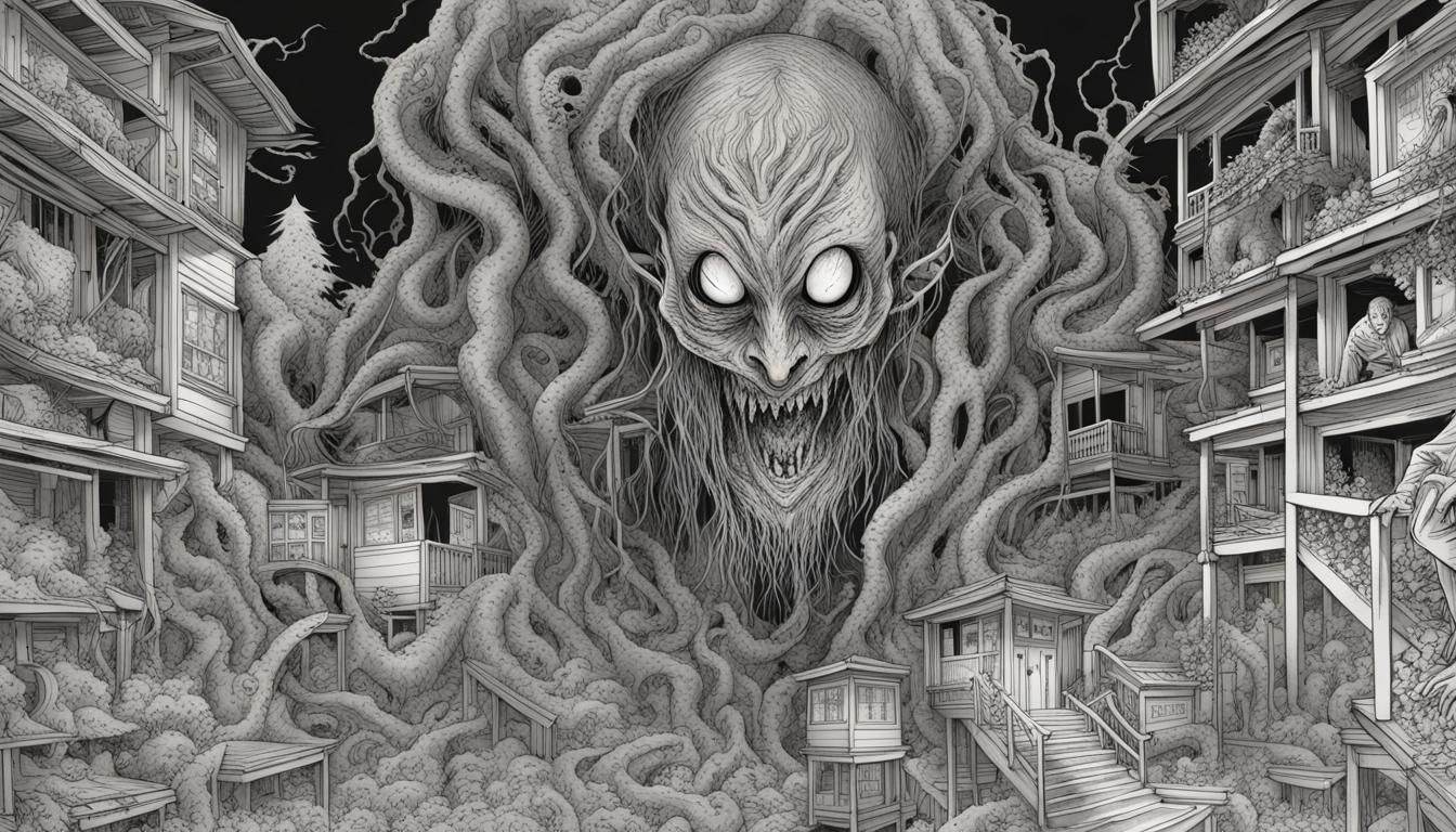 Junji Ito Inspired Demon Horror in Line Art