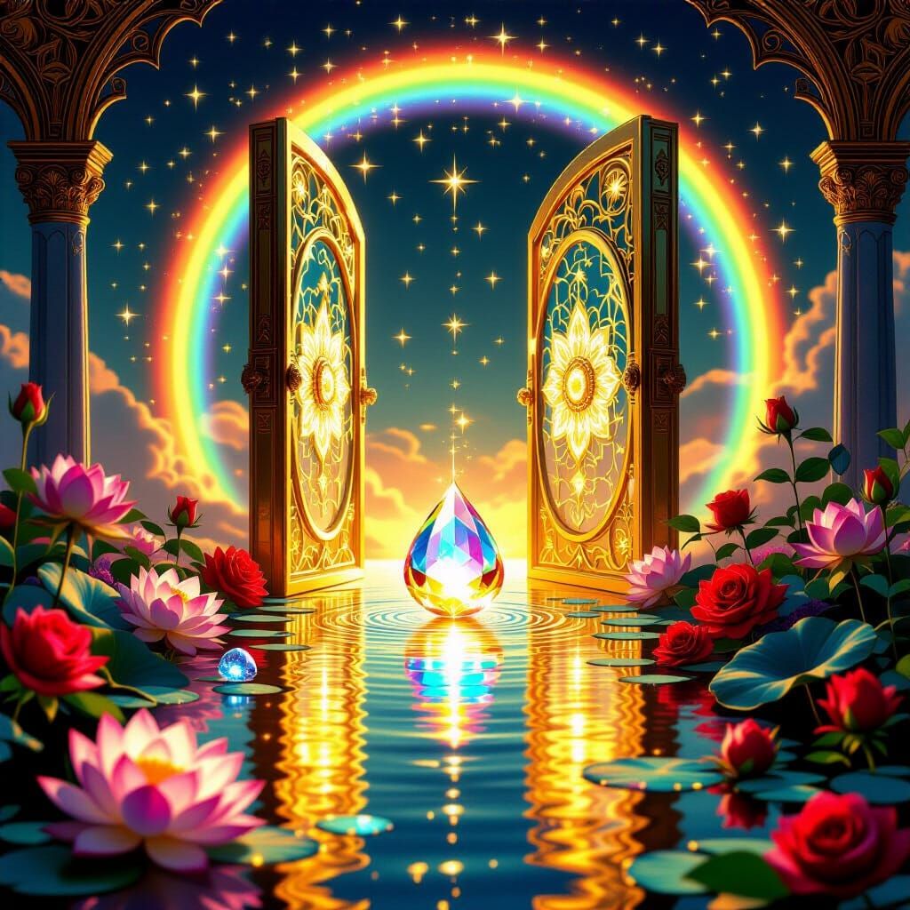 Crystalline Light Drop on Golden Mystical Road