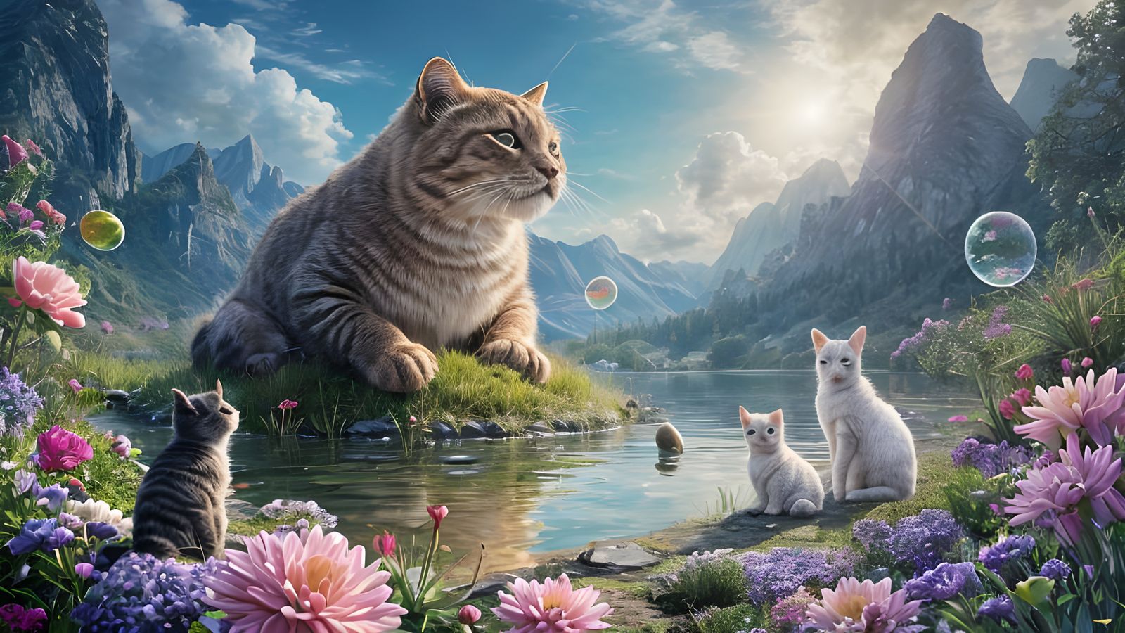 Cat's Tsunami Serenade with Bubbles