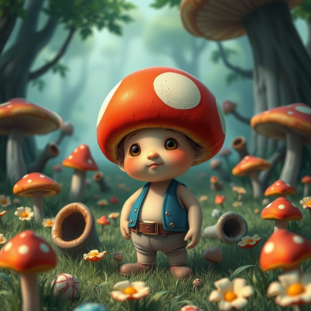 Toad as a Human in Whimsical Landscape