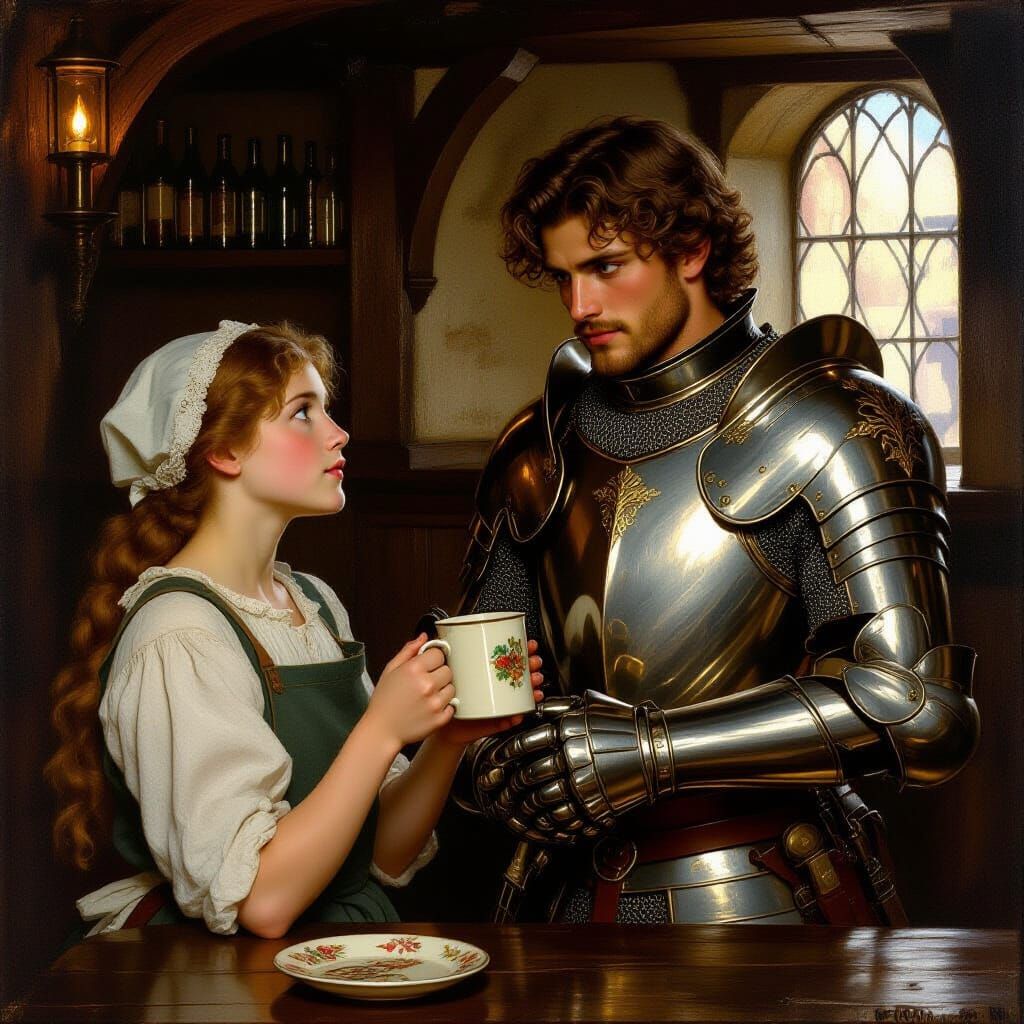 Serving Girl's Hope in a Dim Tavern, Pre-Raphaelite Style