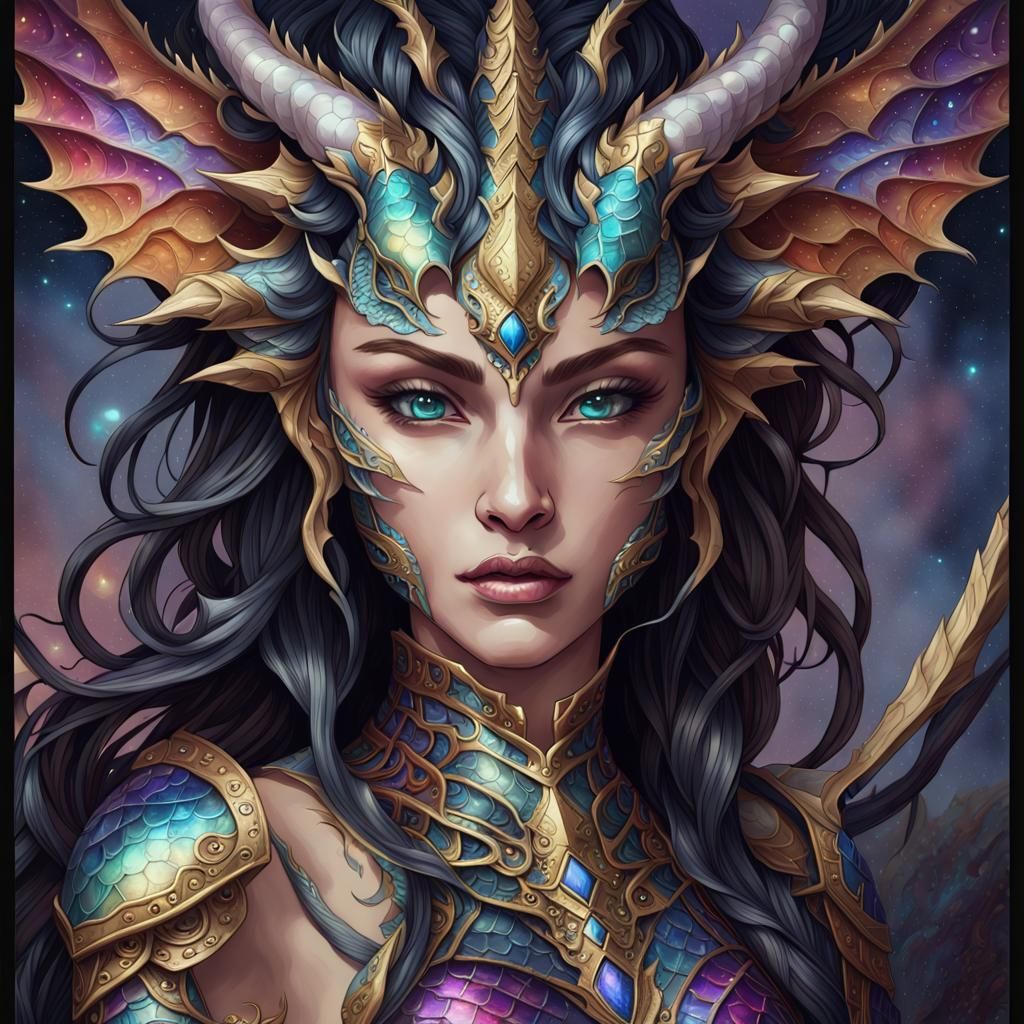 Fierce Dragon Goddess in Detailed Oil Painting