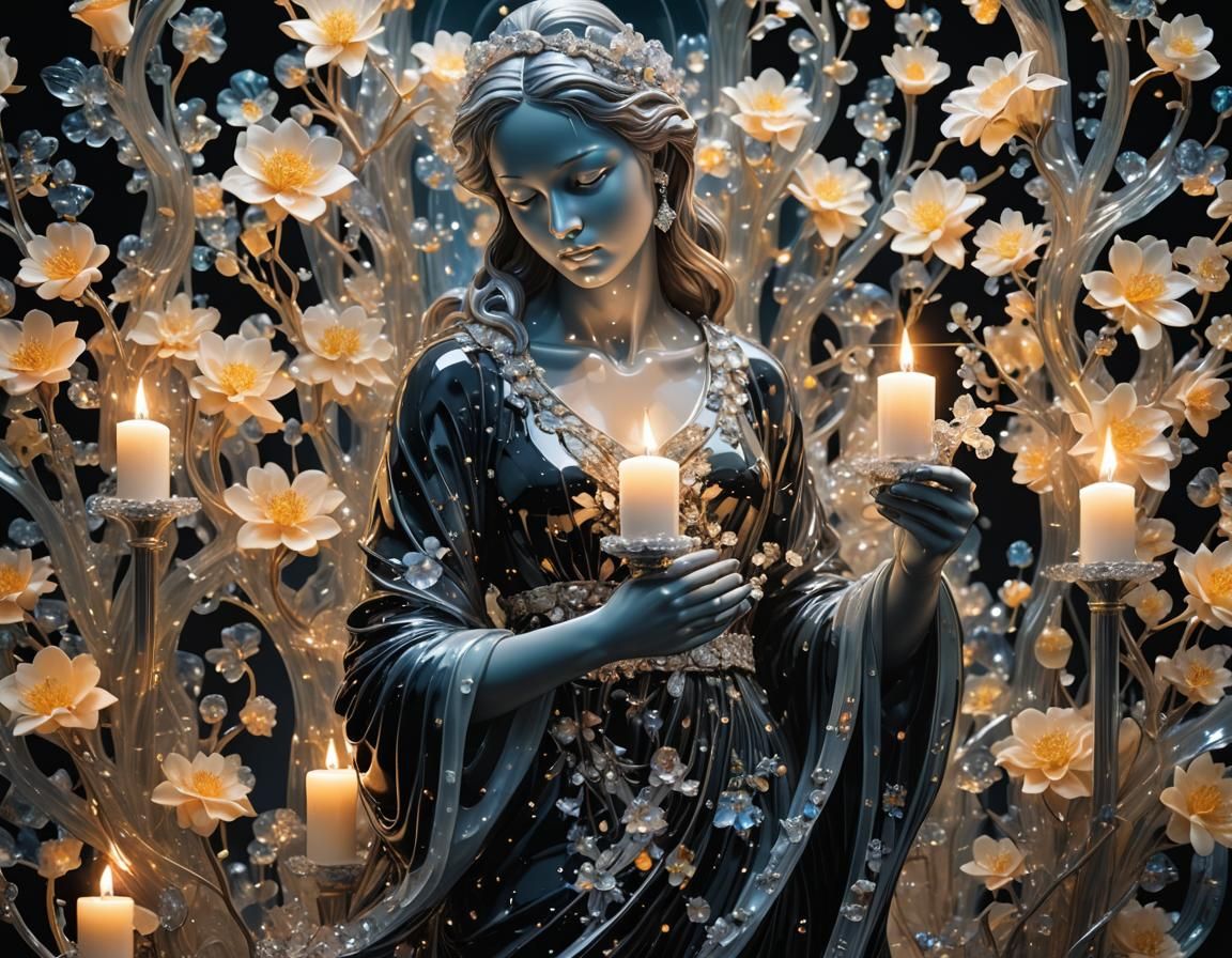 Zircon Woman Statue Holding Candle in UHD