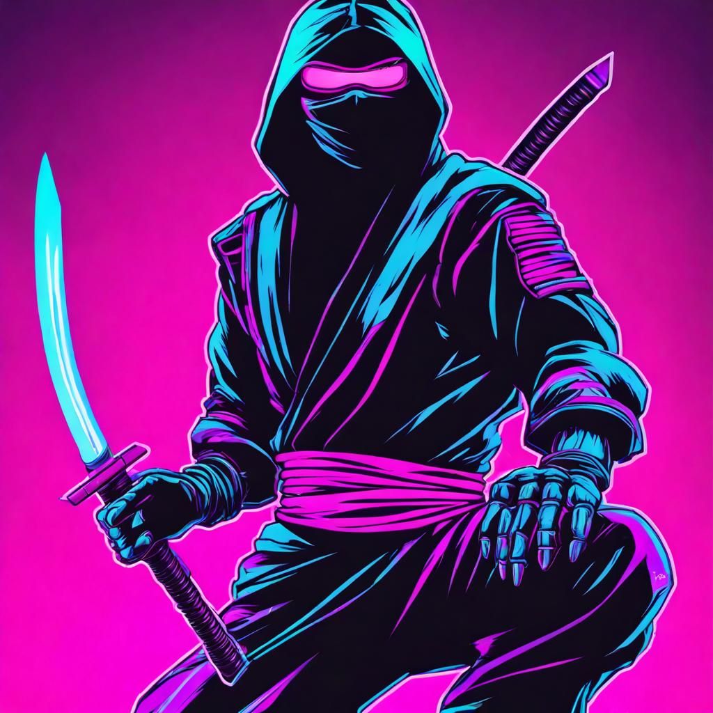 Neo Tokyo Ninja with Blades in Synthwave Style