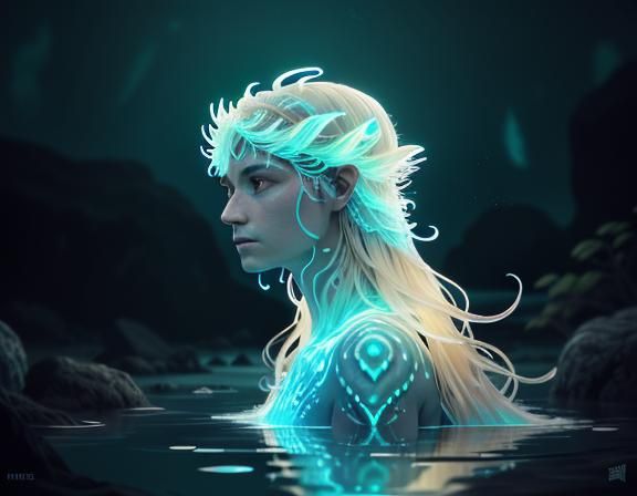 Bioluminescent Amphibioid Creature in 3D Game Style