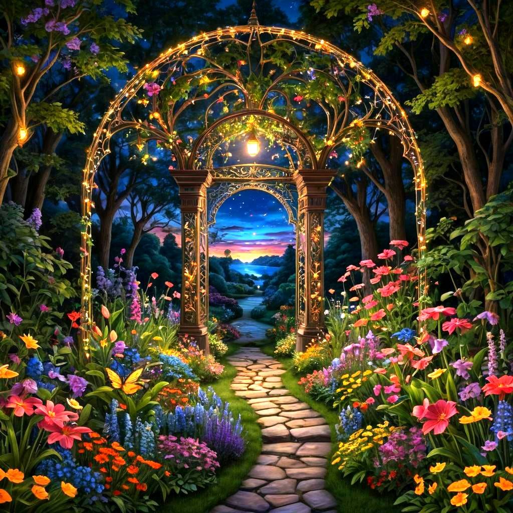 Glowing Keyhole Garden in Dreamy Painting Style